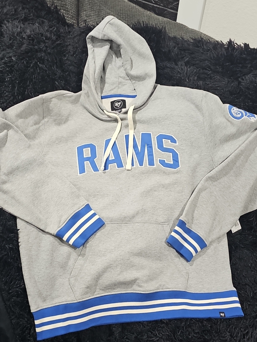47 Men's Gray and Blue RAMS Pullover Hoodie